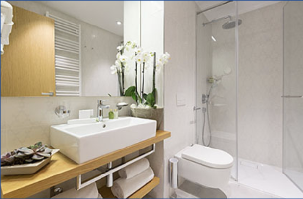 ガラス張りの浴室でおしゃれさを